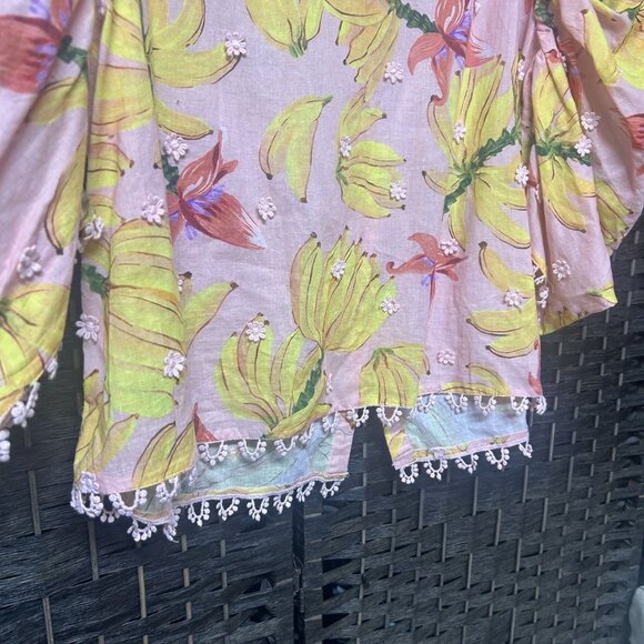 Farm Rio Pink Yellow Banana Print Blouse Size Large - Picture 7 of 11